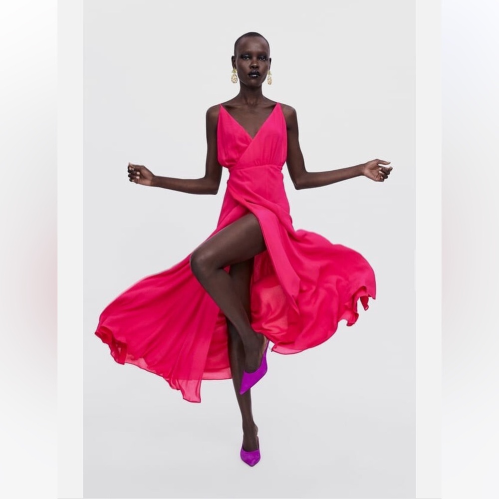 NWT Zara Limited Edition Pink Evening Wrap Dress Large